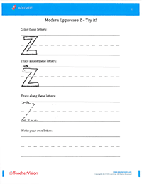 Fade-Out Uppercase Modern Cursive Z Activity